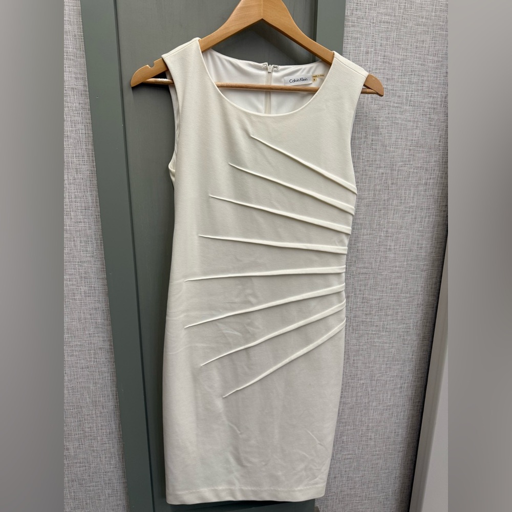 Calvin Klein Cream Mini Dress with Pleated Detail